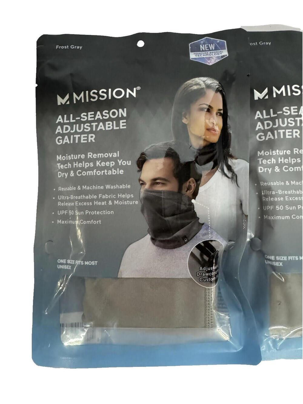(RC) 2-Pack Mission All-Season Adjustable Gaiter Frost Gray UPF 50 Moisture Tech